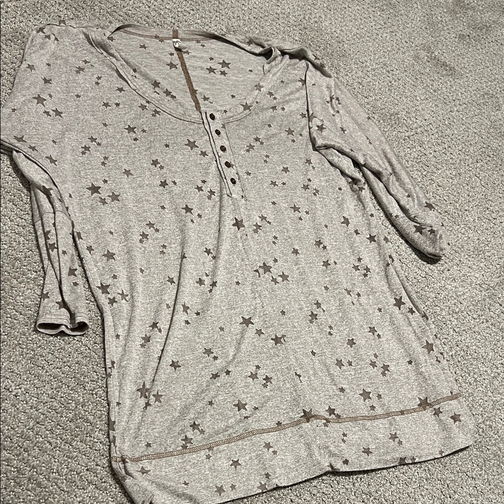 Free People Gray Star-Print Pajama Top